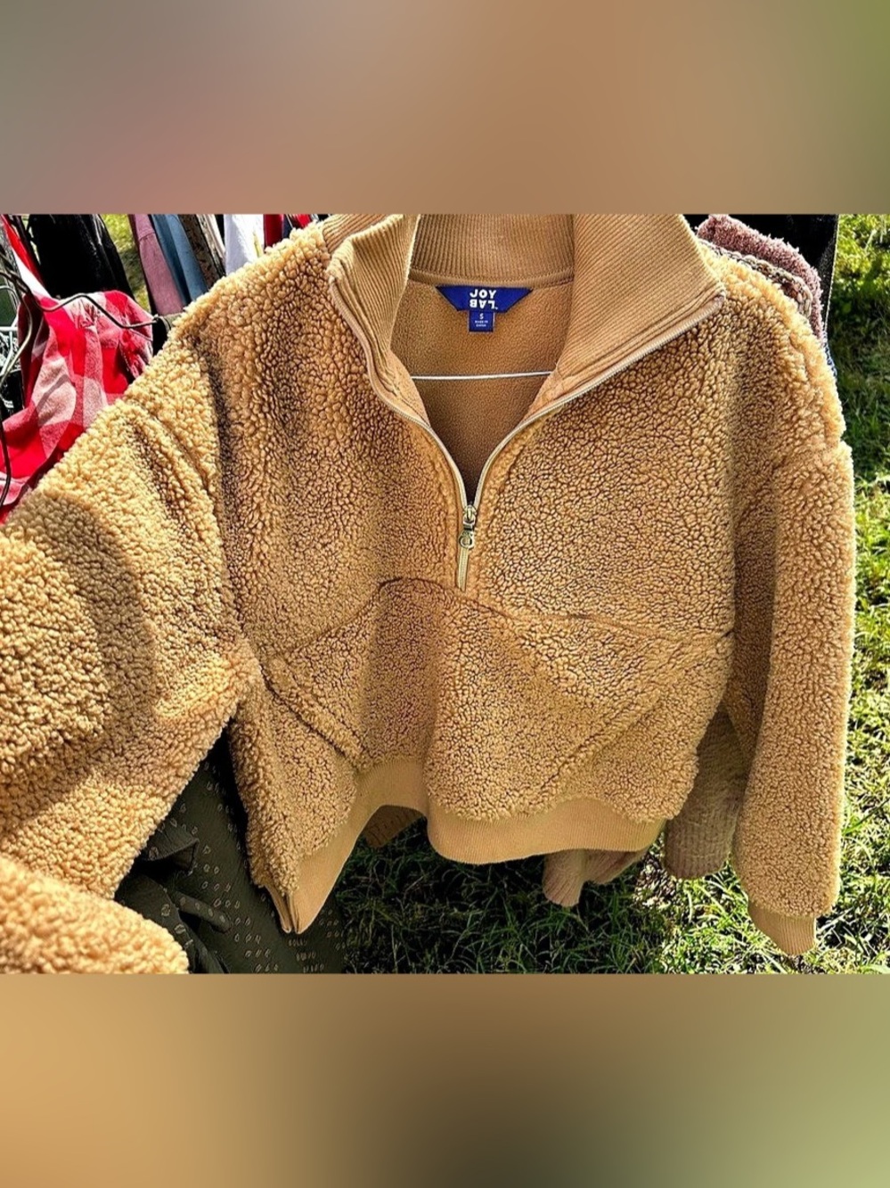 Joy Lab Teddy Fleece Quarter-Zip Jacket in Brown
